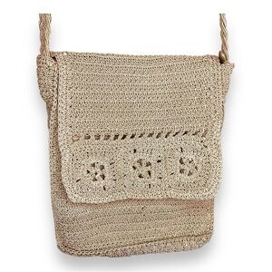 VINTAGE BEIGE WOVEN CROSSBODY PURSE BOHO BOHEMIAN 90s HIPPIE